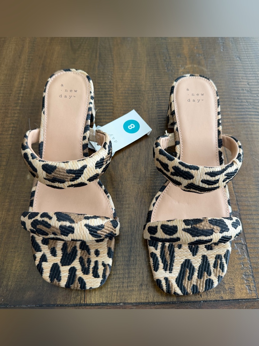 a new day Leopard Print Block Heel Slide Sandals - Tan/Black NWT